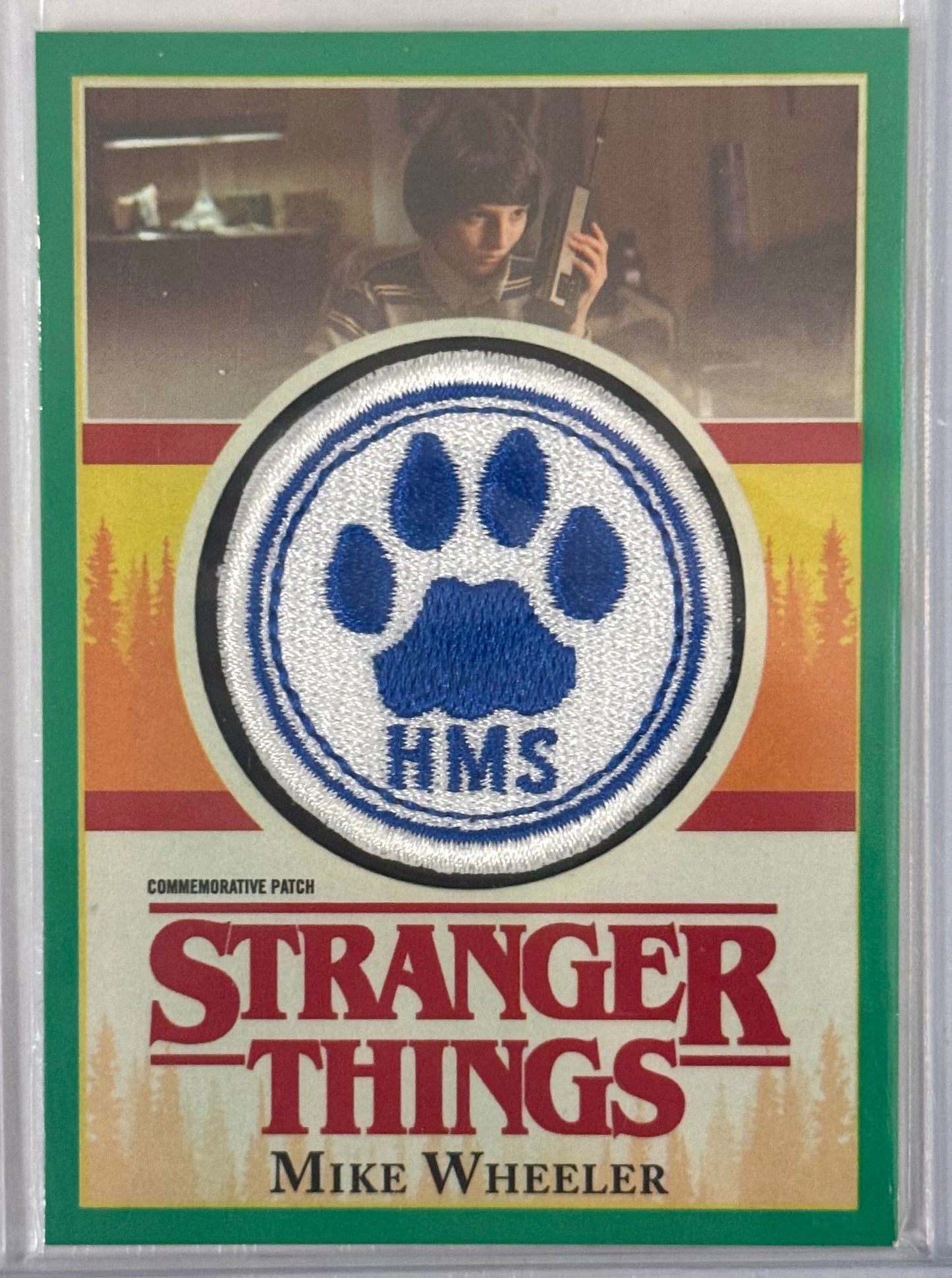 Green 26/50 2018 Topps Stranger Things Season 1 #P-MW Mike Wheeler HMS Patch