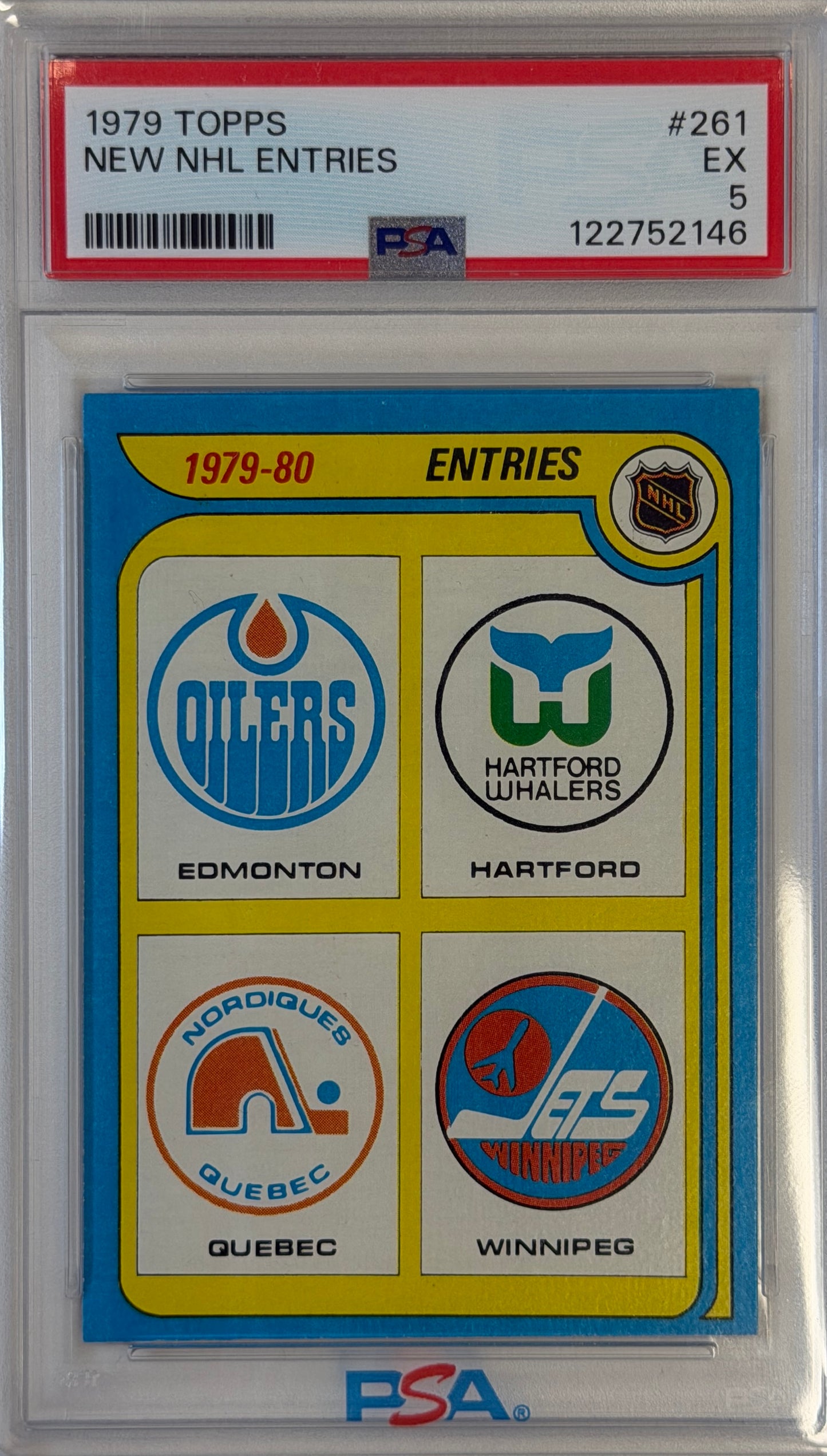 NHL Entries Topps PSA 5: Oilers, Whalers, Nordique, Jets #261 1979