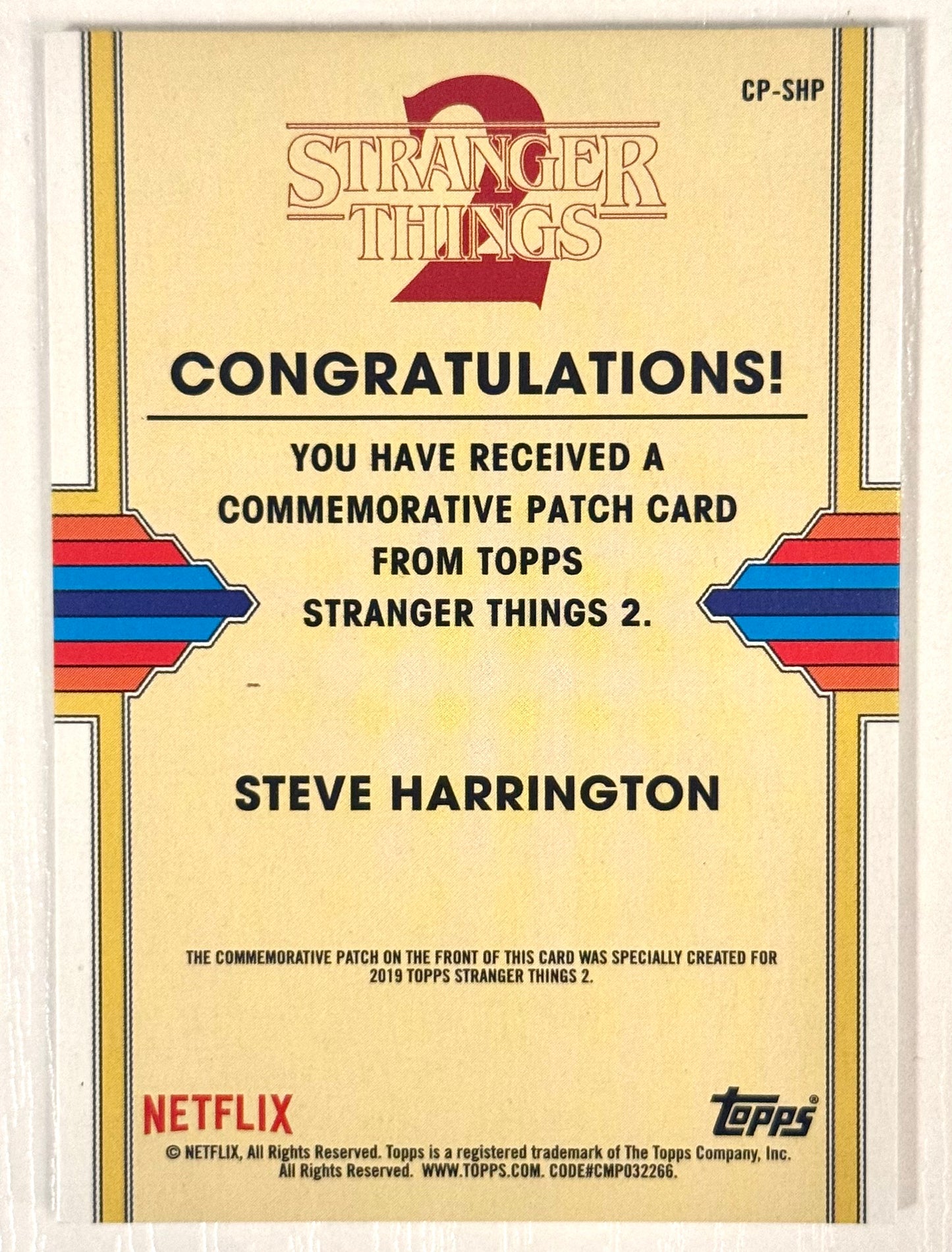 2019 Topps Stranger Things 2 #CP-SHP Steve Harrington Palace Arcade Patch