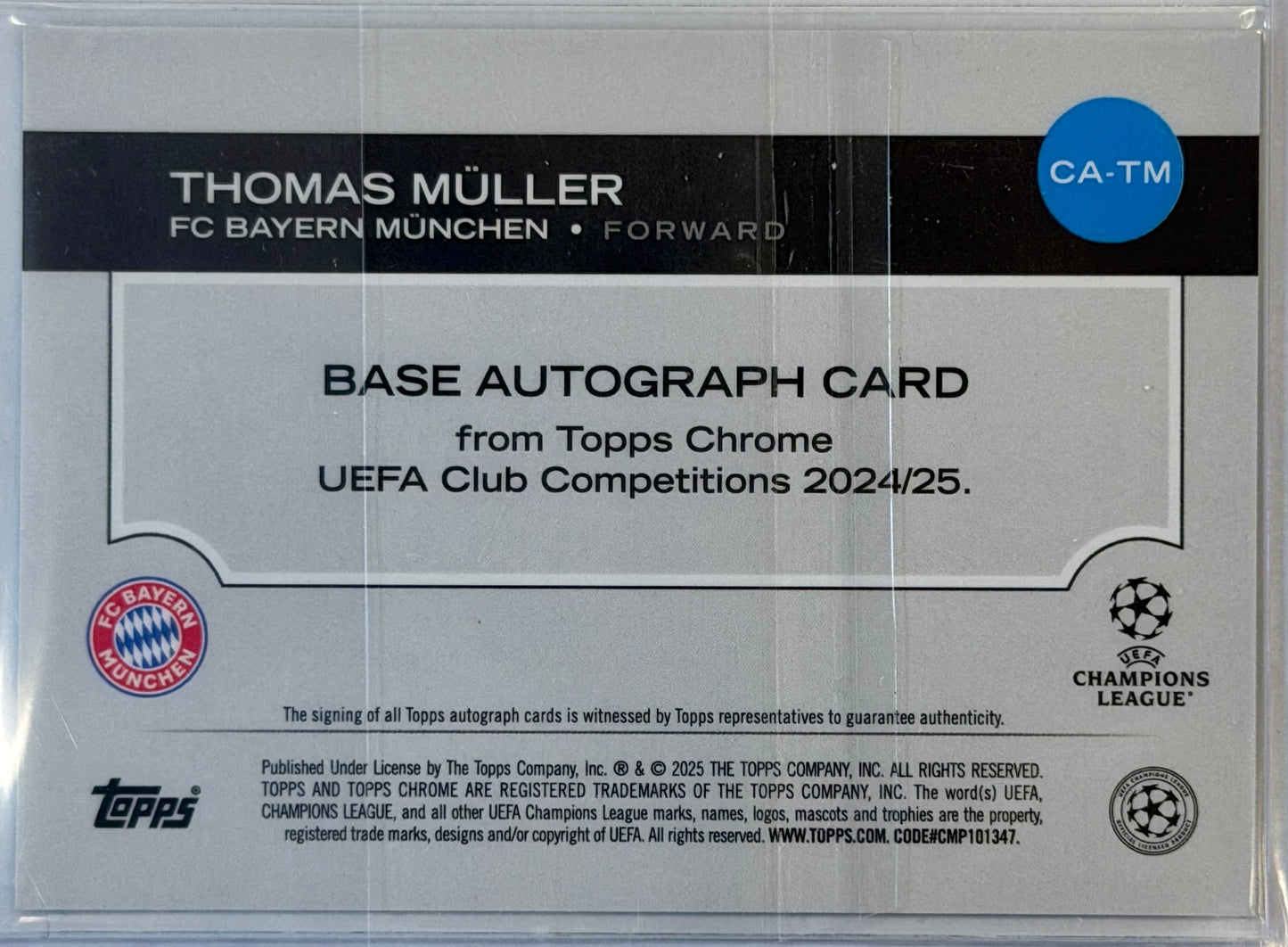 Thomas Muller Topps Chrome Autographed CA-TM 2024-2025