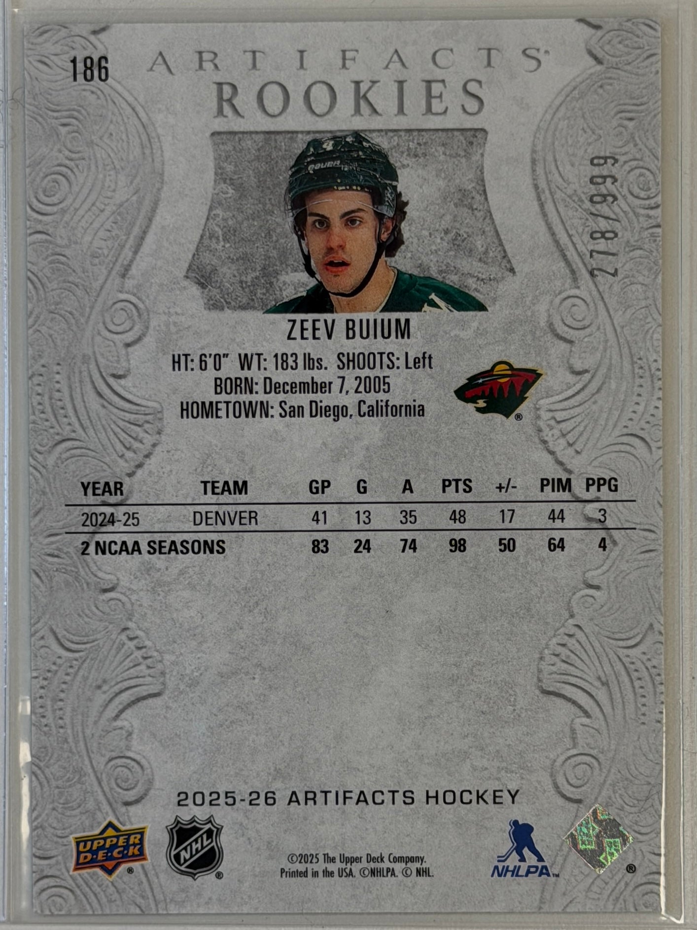 Silver Zeev Buium Limited Card #278/999