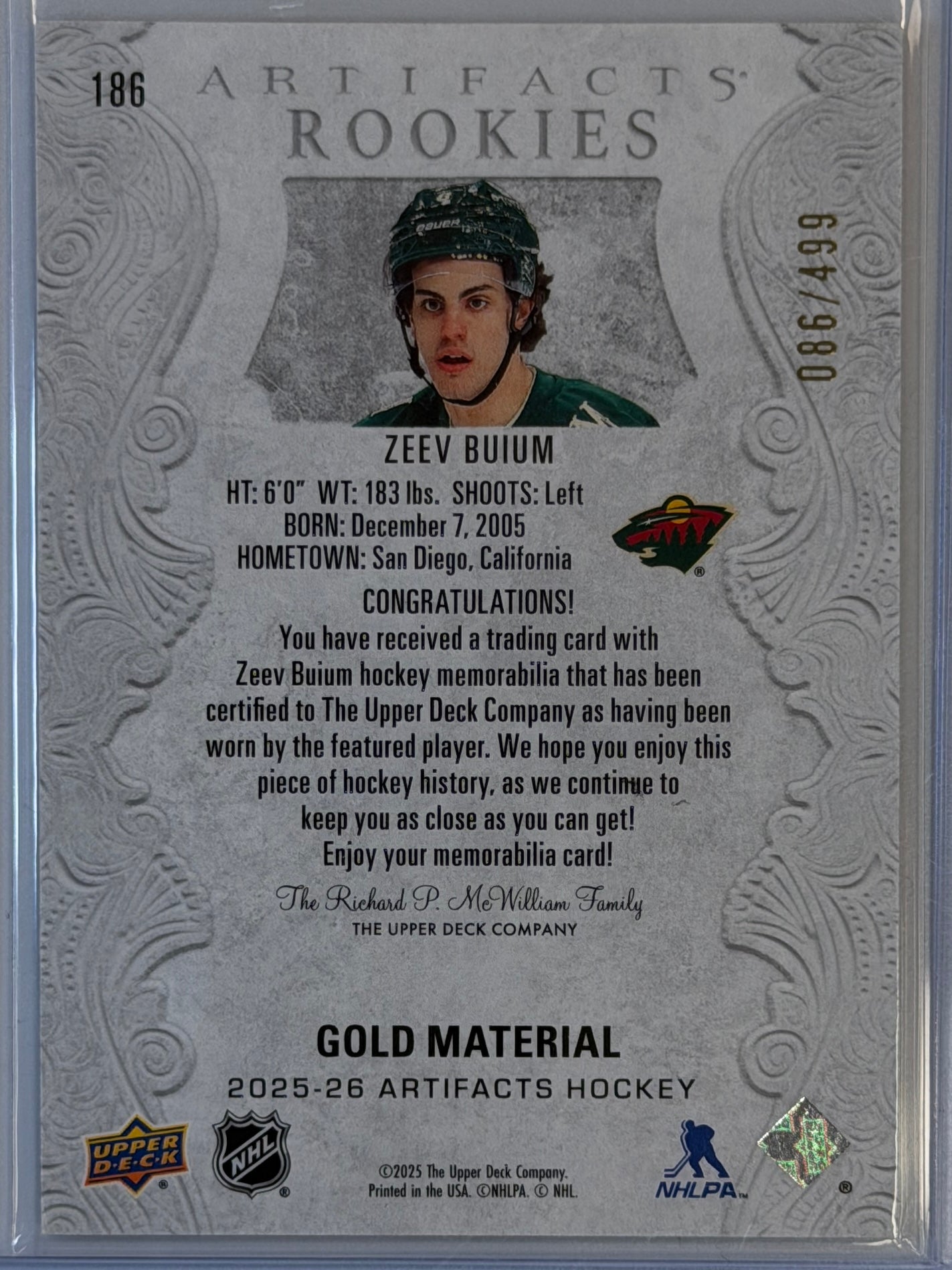 Gold Zeev Buium Limited Card #086/499